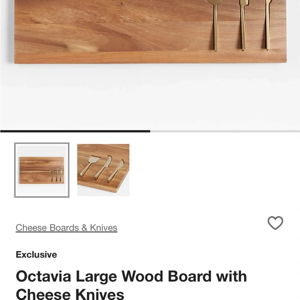 Crate&Barrel Wooden Cheese Board with Gold Utensils